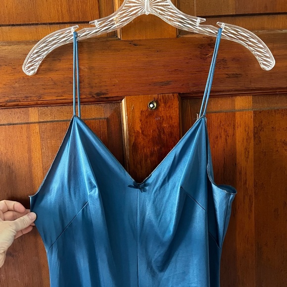 Vintage Blue Satin Slip Dress – Spaghetti Strap Midi 90s Lingerie Style Size S/M - Picture 6 of 7